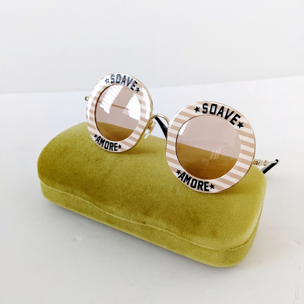 GUCCI Striped Round Sunglasses GG0113S Graphic Soave Amore Delicate Love - Picture 17 of 17